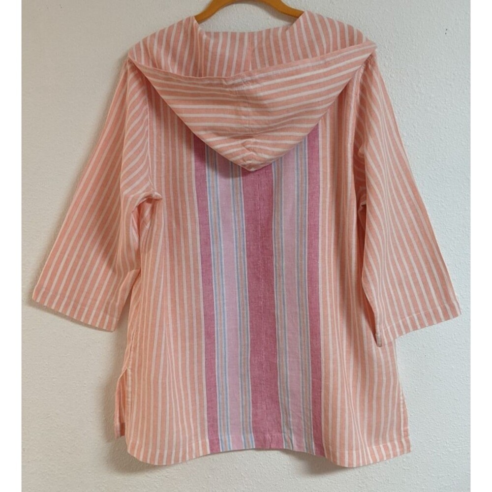 Women's TOMMY BAHAMA Striped Hooded "Lovely Lanes" Linen Blend Baja Top M - Picture 10 of 16
